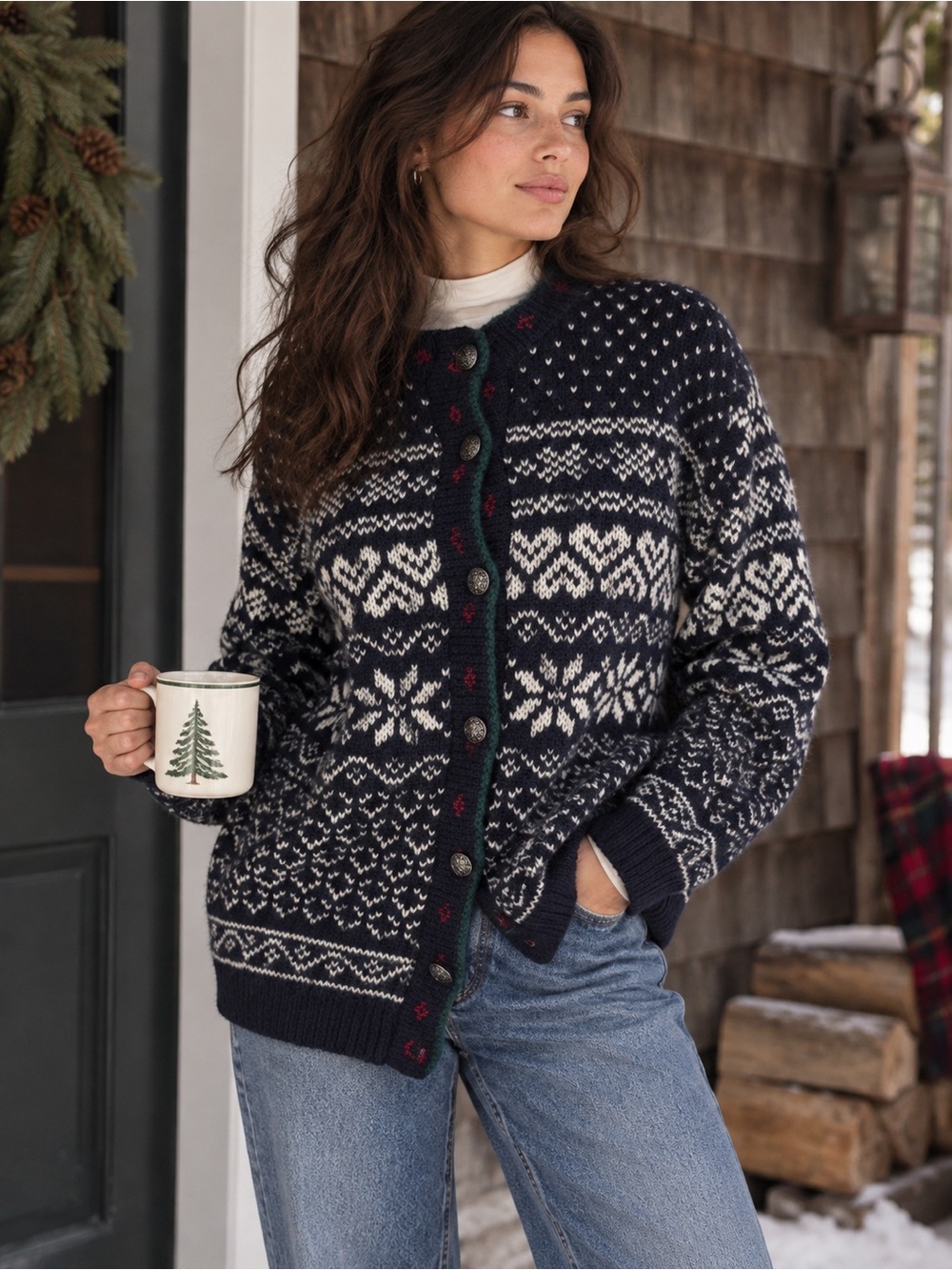 Vintage L.L.Bean Fair Isle Wool Cardigan Sweater Made in USA Medium Nordic